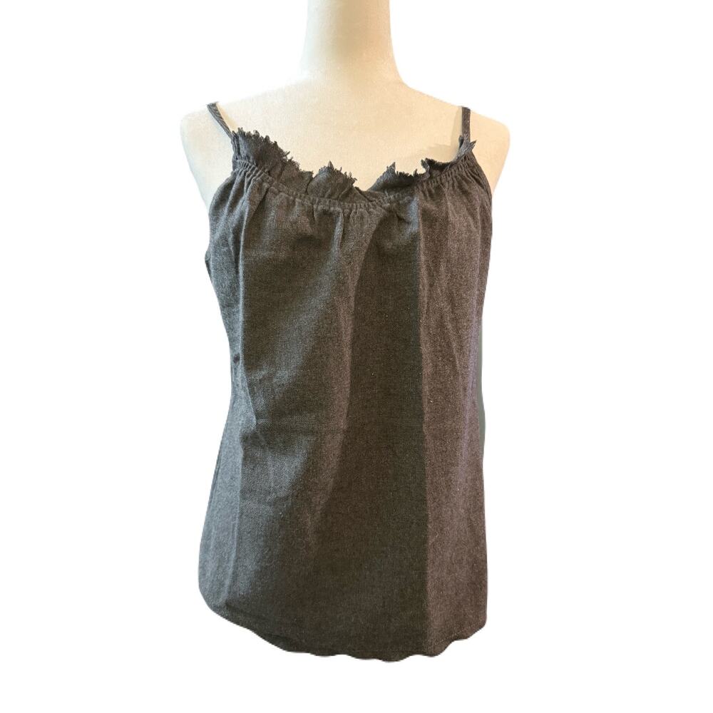 Eileen Fisher CHARCOAL Wool Blend Cami w/shirring Medium. Raw edge hem . - Picture 3 of 7